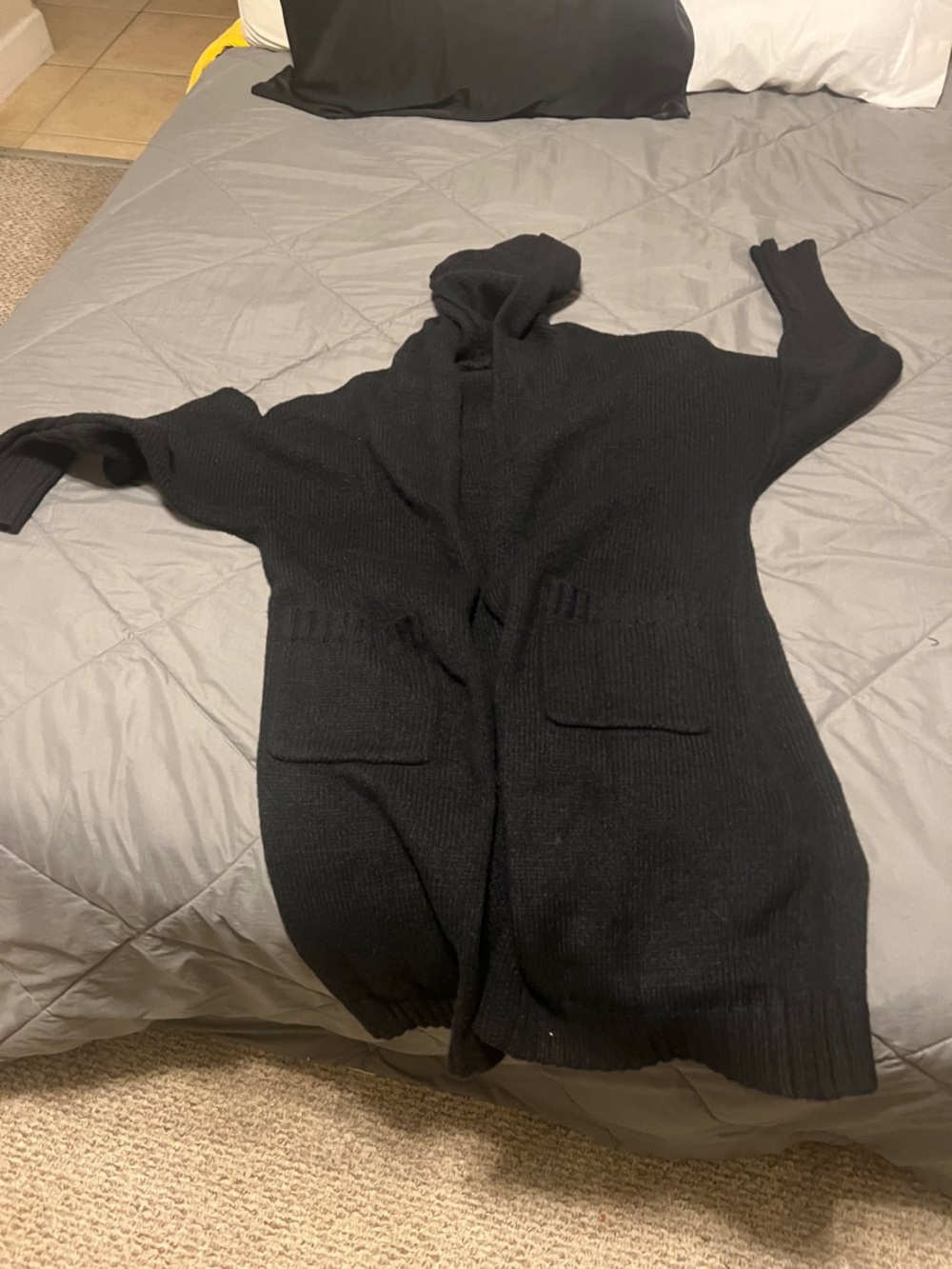 Cozy Black Hooded Knit Cardigan